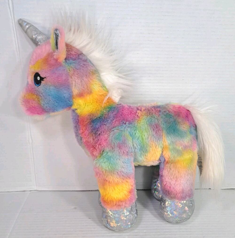 Build A Bear Rainbow Unicorn Plush Tie Dye Holographic Hooves BABW 16" 2021 Toy